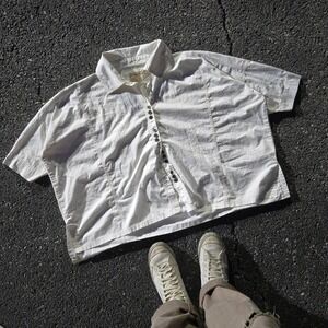 We The Free Shirt XS Womens White Button Top Boho Coastal Minimalist Boxy Summer